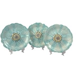 Pier 1 Imports Blue Flower Appetizer/Salad/Dessert 7 3/4" Plates Set of 3